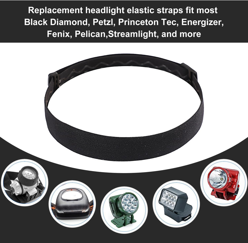 Elastic Headlamp Strap, Black Headlamp Strap Replacement Headband Comfortable No