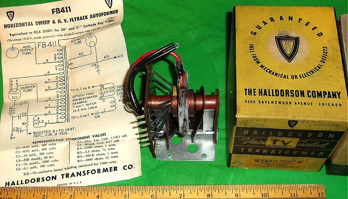 Halldorson FB411 Horizontal Sweep/HV Flyback Autoformer NOS Clean1 Orig. Carton!