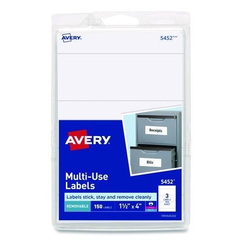 Avery Removable Multi-Use Labels, 1.5x4, White, 3/Sheet, 50 Sheets/Pack, (5452)