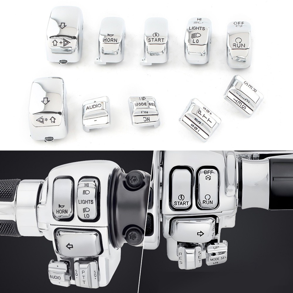 Hand Control Switch Cover Housing Button Chrome Cap Set For Harley Touring 96-13