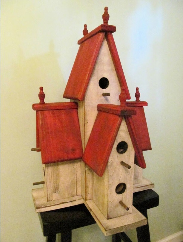Large Blue Manor Birdhouse Weathered Country Cottage Indoor Outdoor Distressed