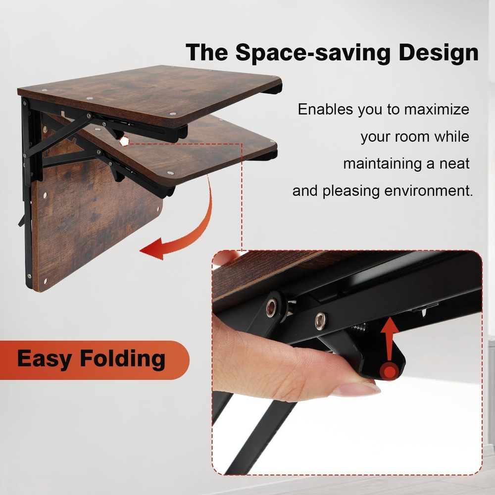 Folding Shelf Wall Mounted Small Space Rustic Wooden Table 30lbs Heavy Duty