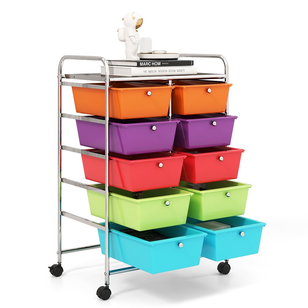 10-Drawer Storage Cart Utility Rolling Trolley Kitchen Organizer Multicolor