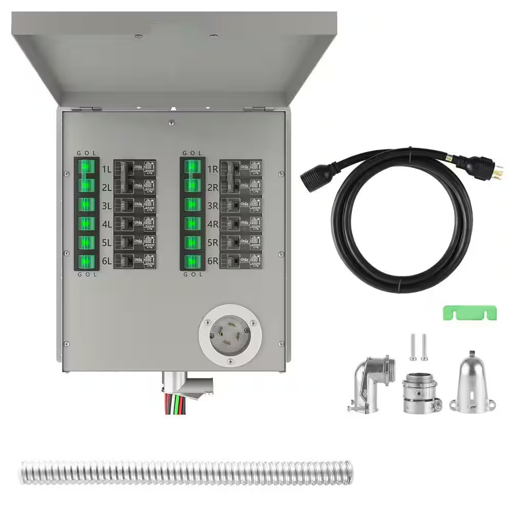 12-Circuit 120/240V 30A Non-Automatic Power Transfer Switch Kit