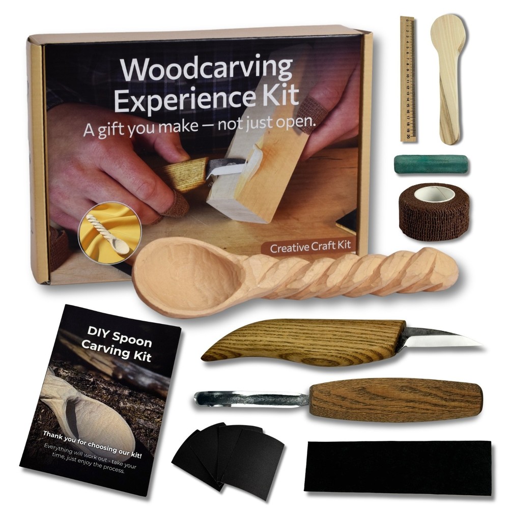 Spoon Carving Kit for Beginners. DIY Carving Set with Hook Knife & Tools.