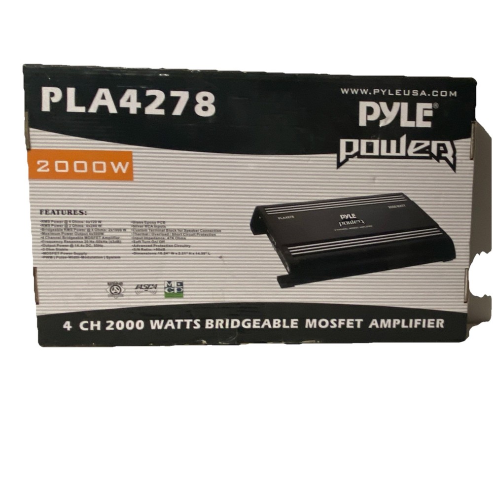 Pyle PLA4278 4 Channel 2000W RMS Bridgeable MOSFET Amplifier