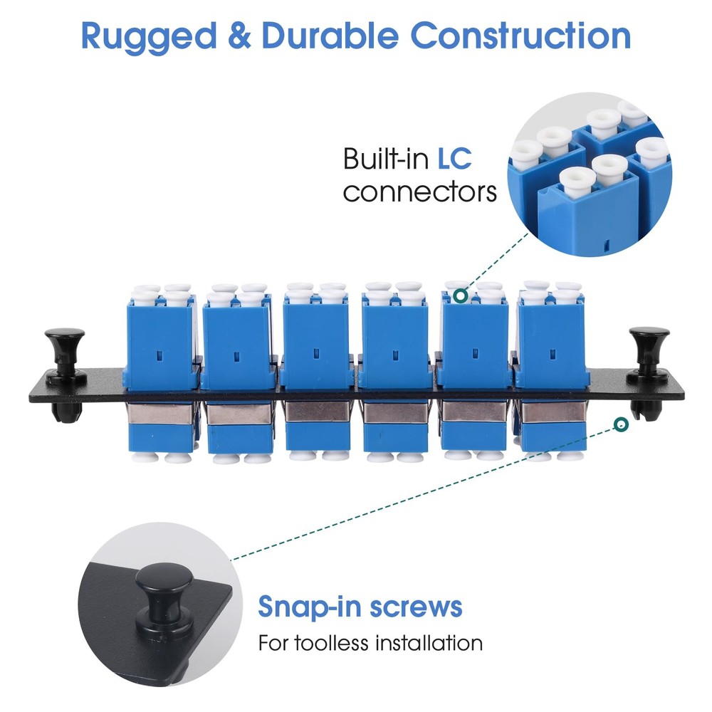 12 Duplex LC/UPC Fiber Patch Panel with Duplex Singlemode Blue LC Adapters, 2...