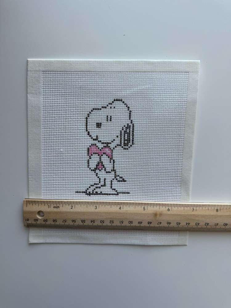 Snoopy with heart needlepoint canvas - 14 mesh.
