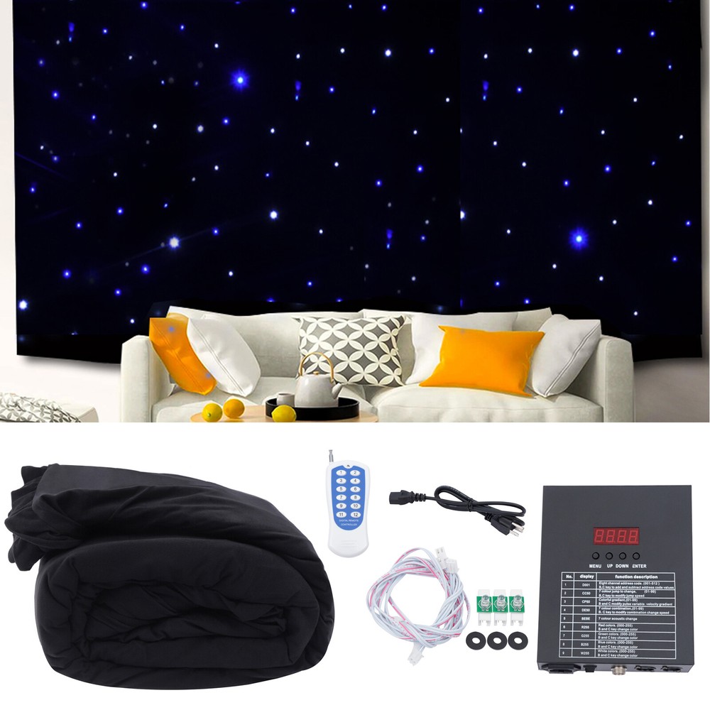 LED Star Stage Backdrop Curtain White & Blue Starlight Sky Background w/ Remote