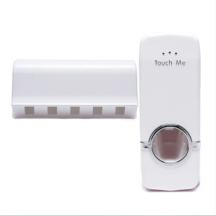 Automatic Toothpaste Dispenser and 5 Toothbrush Holder Set Wall Mount Stand
