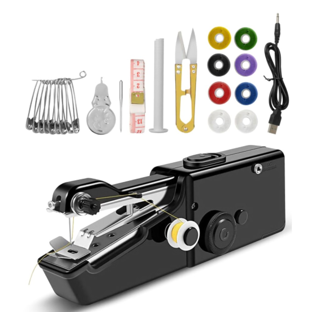 Handheld Mini Sewing Machine Stitch Electric Compact Tool Set w/ Sewing Kit
