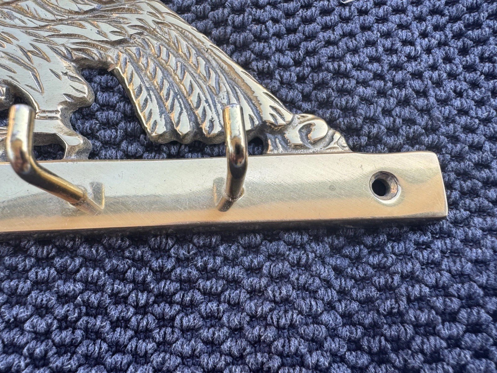 Vintage Solid Brass Eagle Five Hook Key Holder Wall Plaque Mount