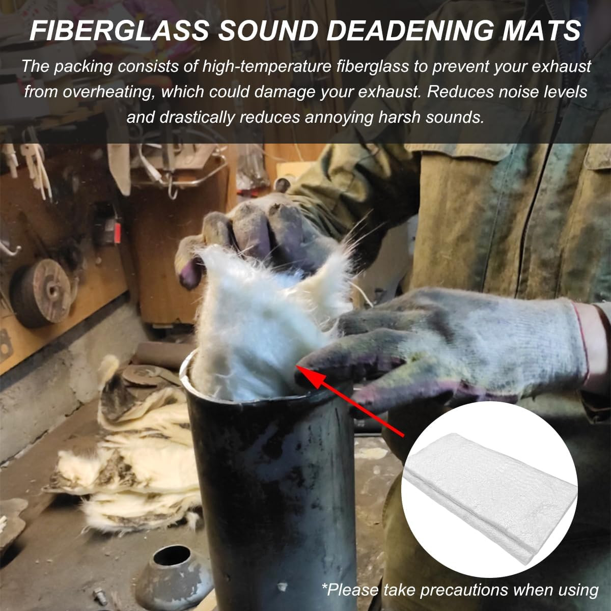 Muffler Mat, Fiberglass Soundproof Insulated Exhaust Pipe Wrap Silencer, Univers