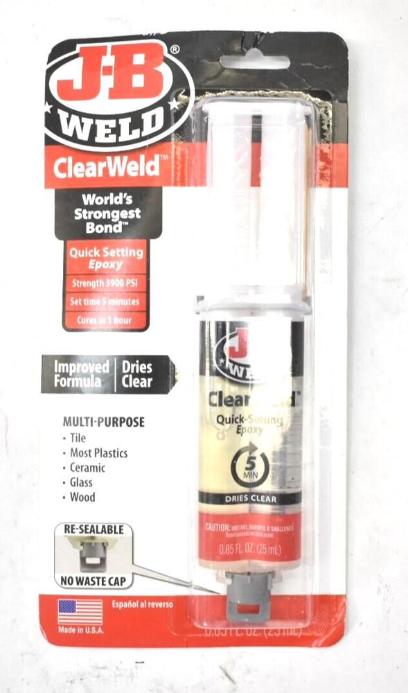 JB Weld Clear Weld Quick Setting Epoxy 25ml Transparent Yellow Multi Purpose Use
