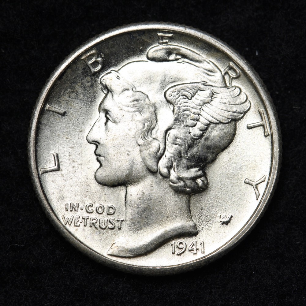 1941-D FSB Mercury Silver Dime CHOICE E218 WCJ