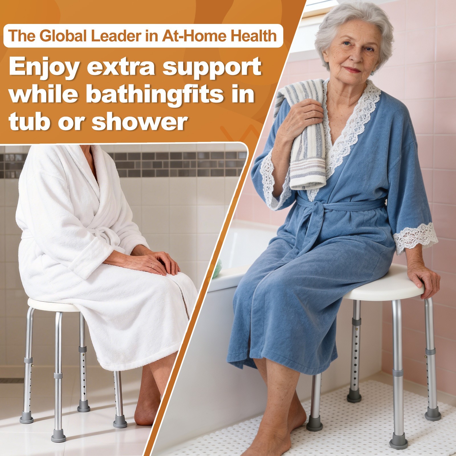 Adjustable Shower Chair Bath Seat Stool for Elderly, 300 lb