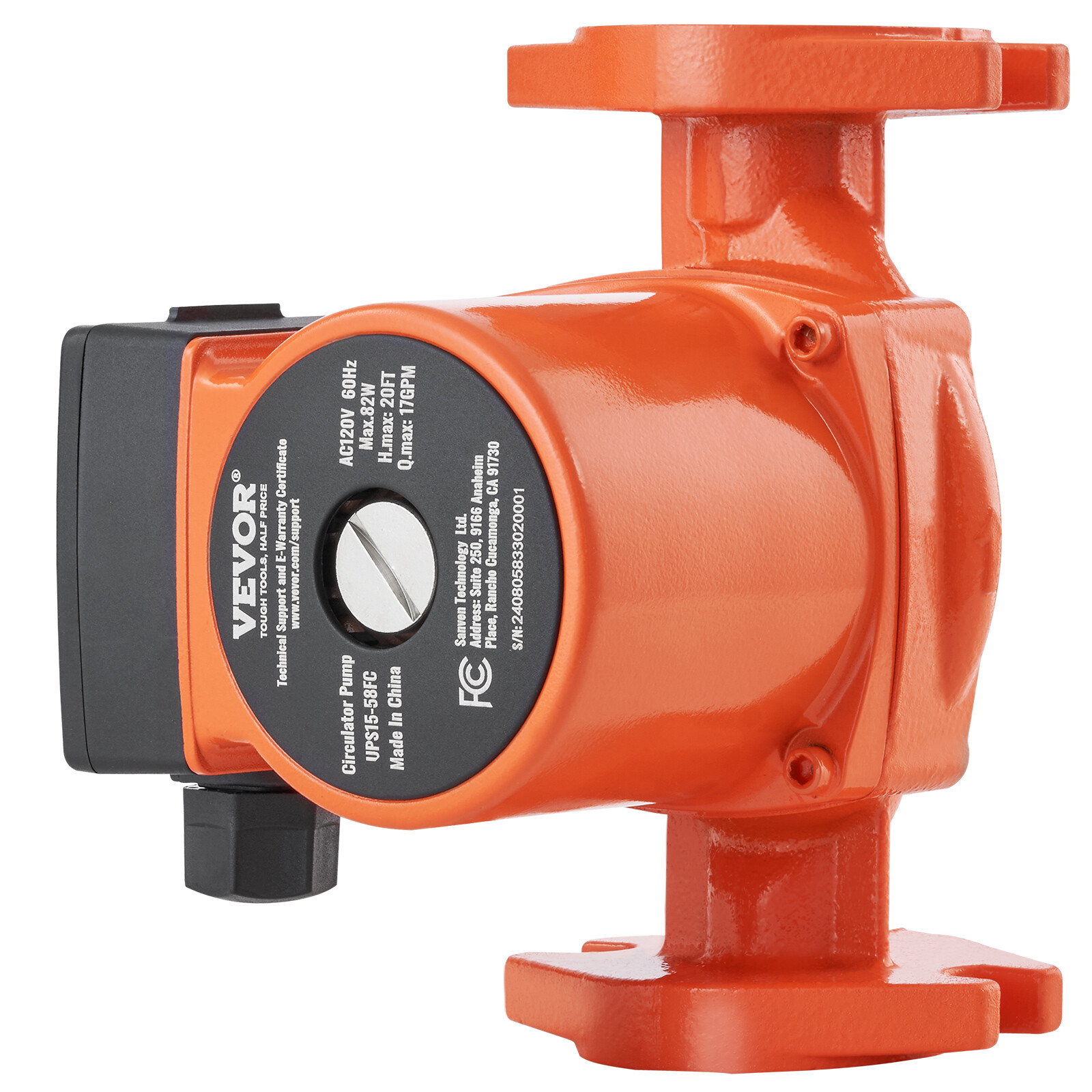 VEVOR UPS15-58FC Hot Water Circulation Pump 110V 82W 17 GPM Recirculating Pump