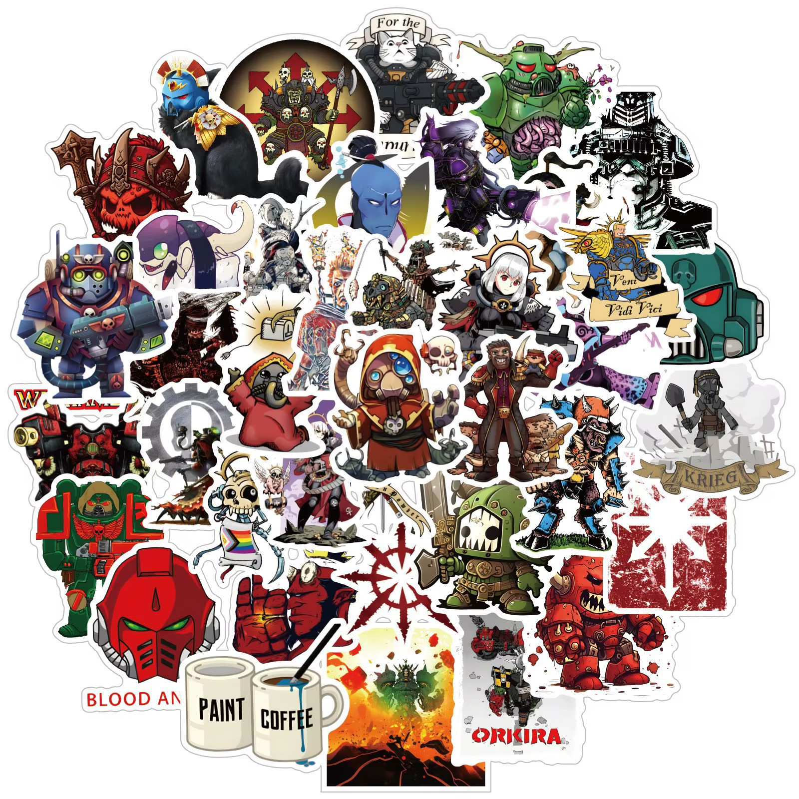 Warhammer 40K Inspired Scrapbook/Skateboard Vinyl Sticker Set Of 50 Pieces