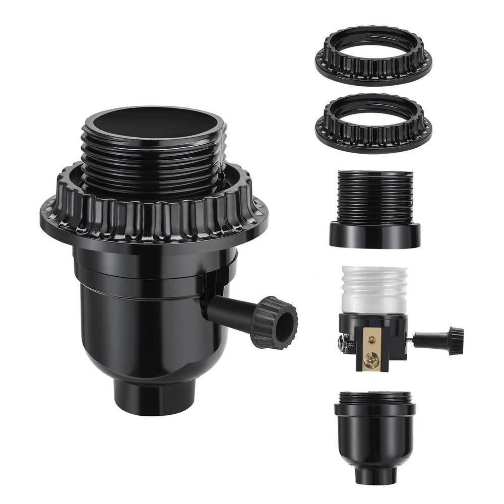 UL Listed E26 Light Socket, Lamp Socket Replacement with ON/Off Switch Black