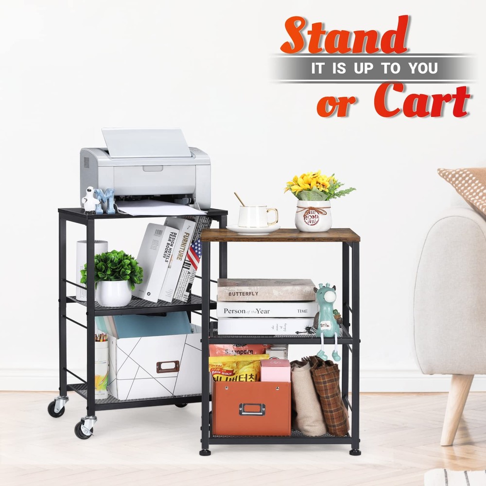 3 Tier Rolling Cart Black Kitchen Carts On Wheels With Storage Multifunctional U