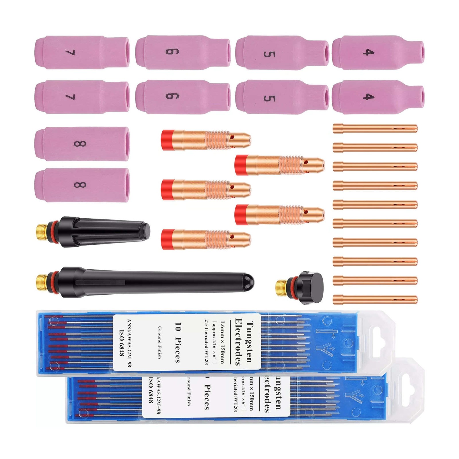 48PCS TIG Welding Torch Accessories Kit Nozzle Collets Body for WP-17/18/26 New