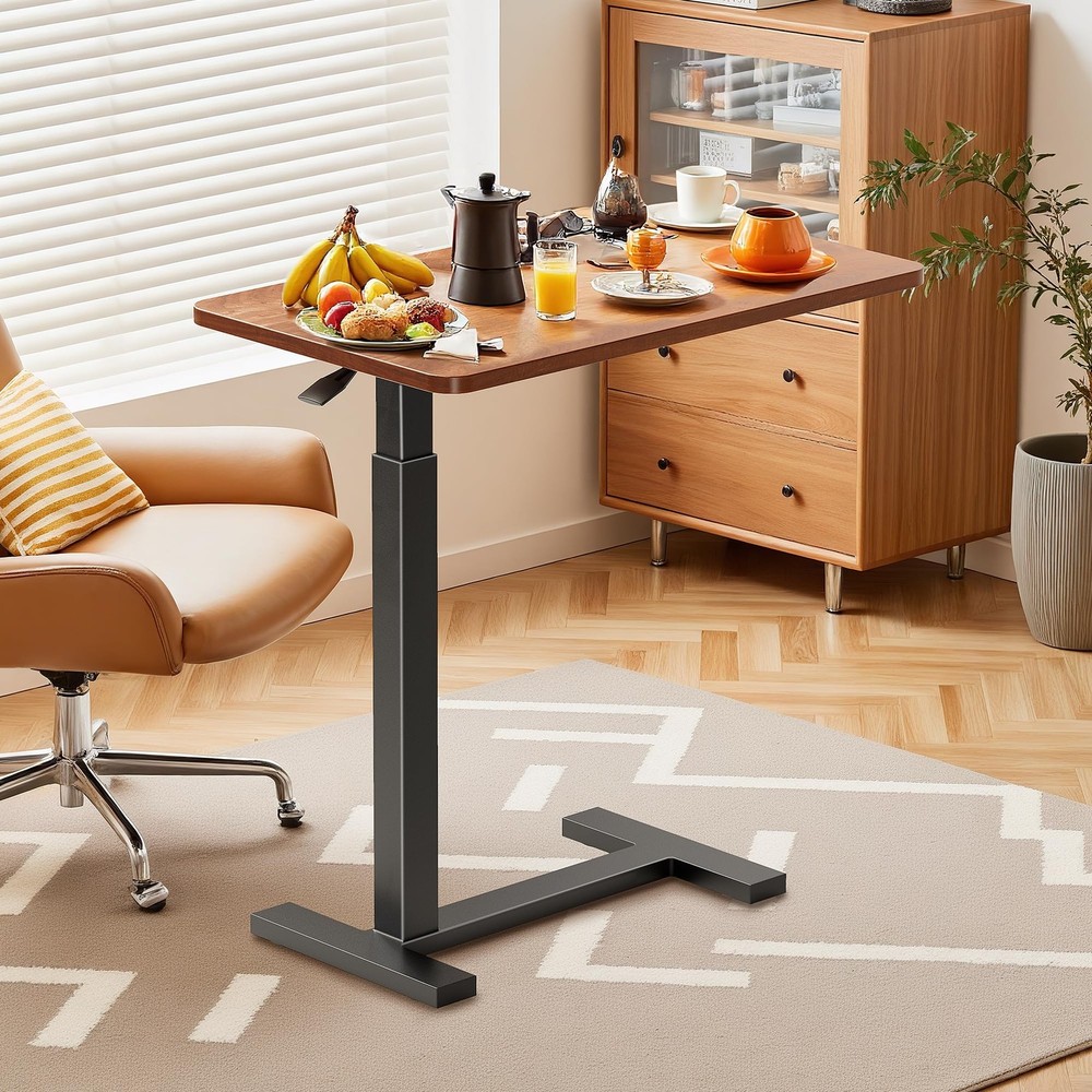 Simple Deluxe Adjustable Overbed Bedside Table with Wheels, Pneumatic Adjustable