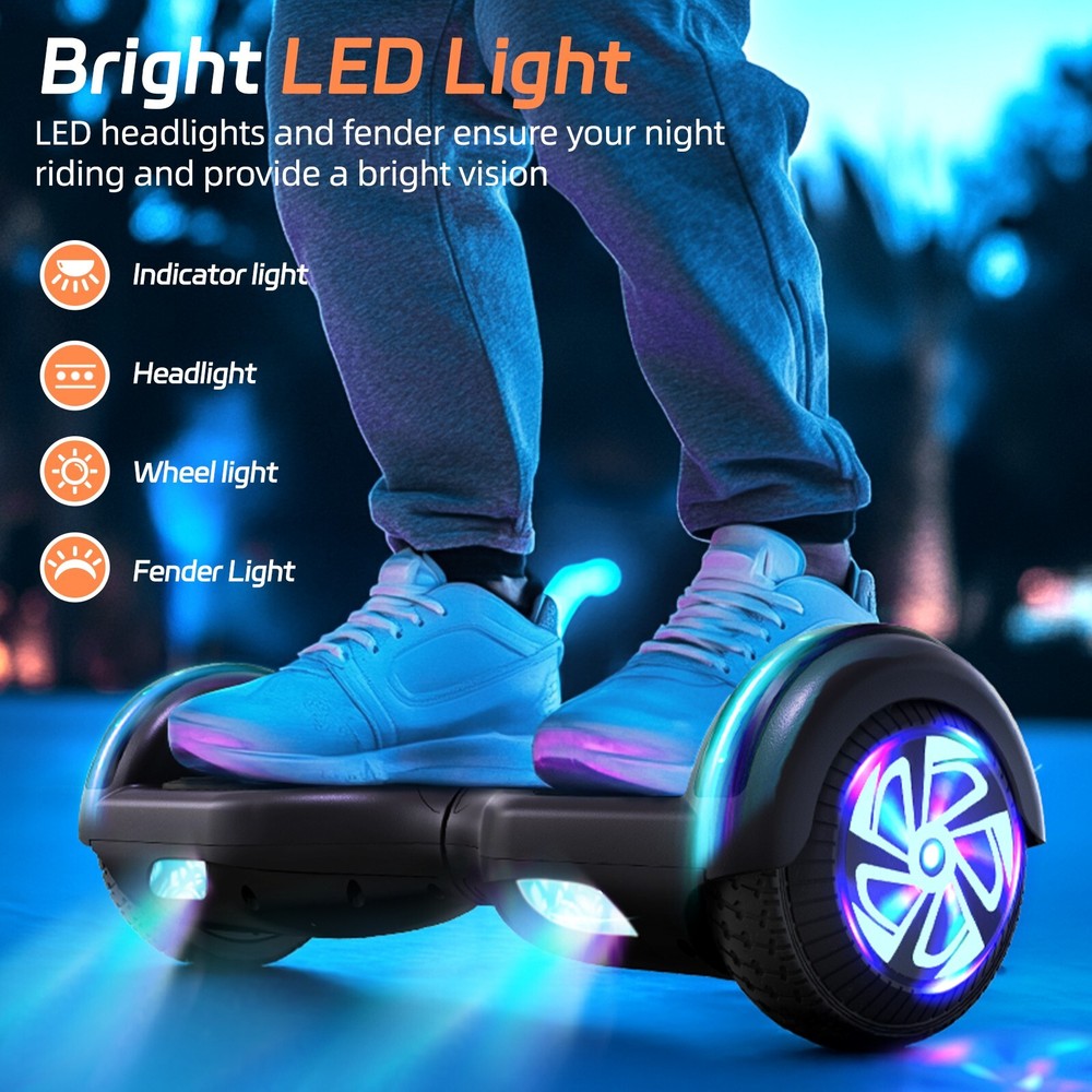 Hoverboard Electric with Bluetooth Speaker Bright Light Self-Balancing Scooter