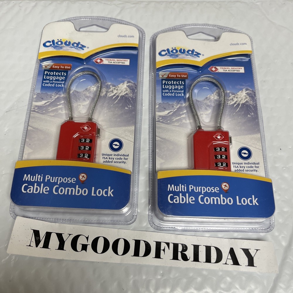 Cloudz ; 2 Multi Purpose Cable Combo Lock Red - TSA Accepted - Travel Sentry A15