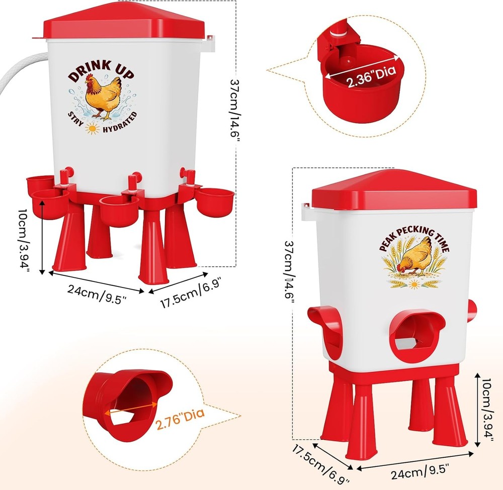 3 Gallon Chicken Feeder & Waterer Set Large Chick Water W/ Automatic Float Valve
