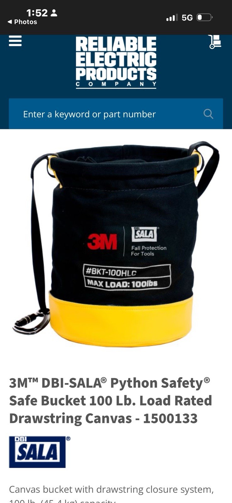 3M DBI-SALA BKT-100HLC Safe Bucket Canvas Drawstring 100 Lb Load MPN 1500133
