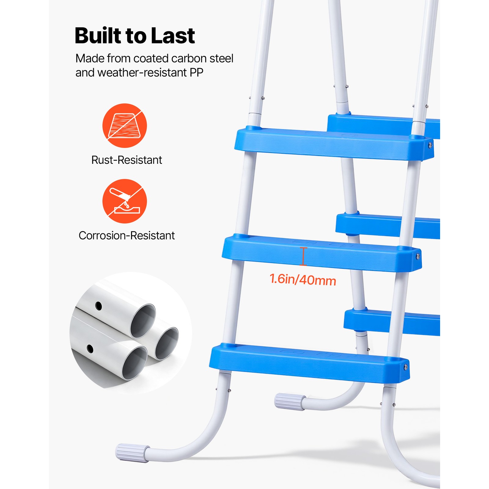 Uimoso 3-Step Steel A-Frame Pool Ladder for 36in Wall, 300lbs Capacity