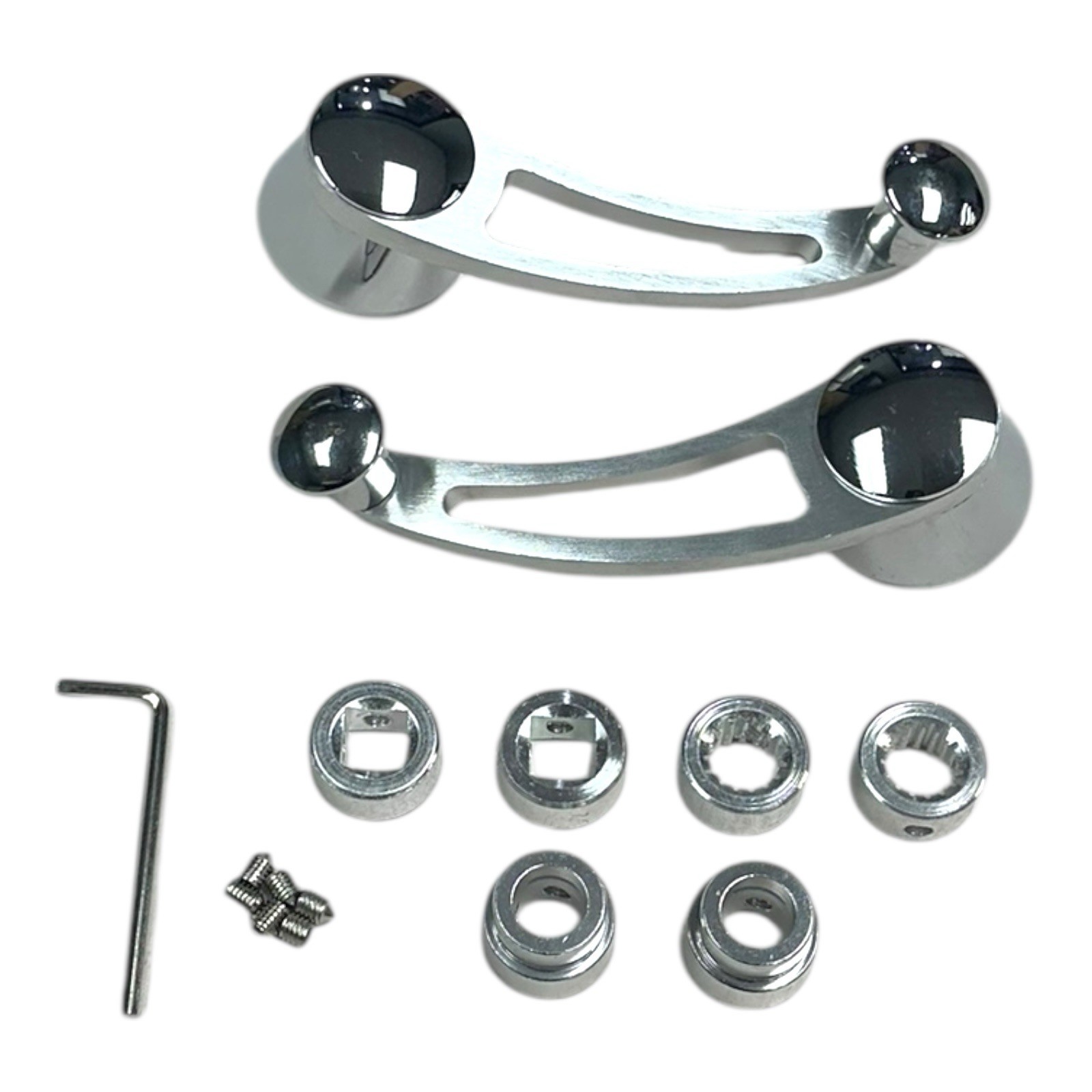 Pair Universal Slotted Billet Chrome Aluminum 4-1/4" Window Crank Handles