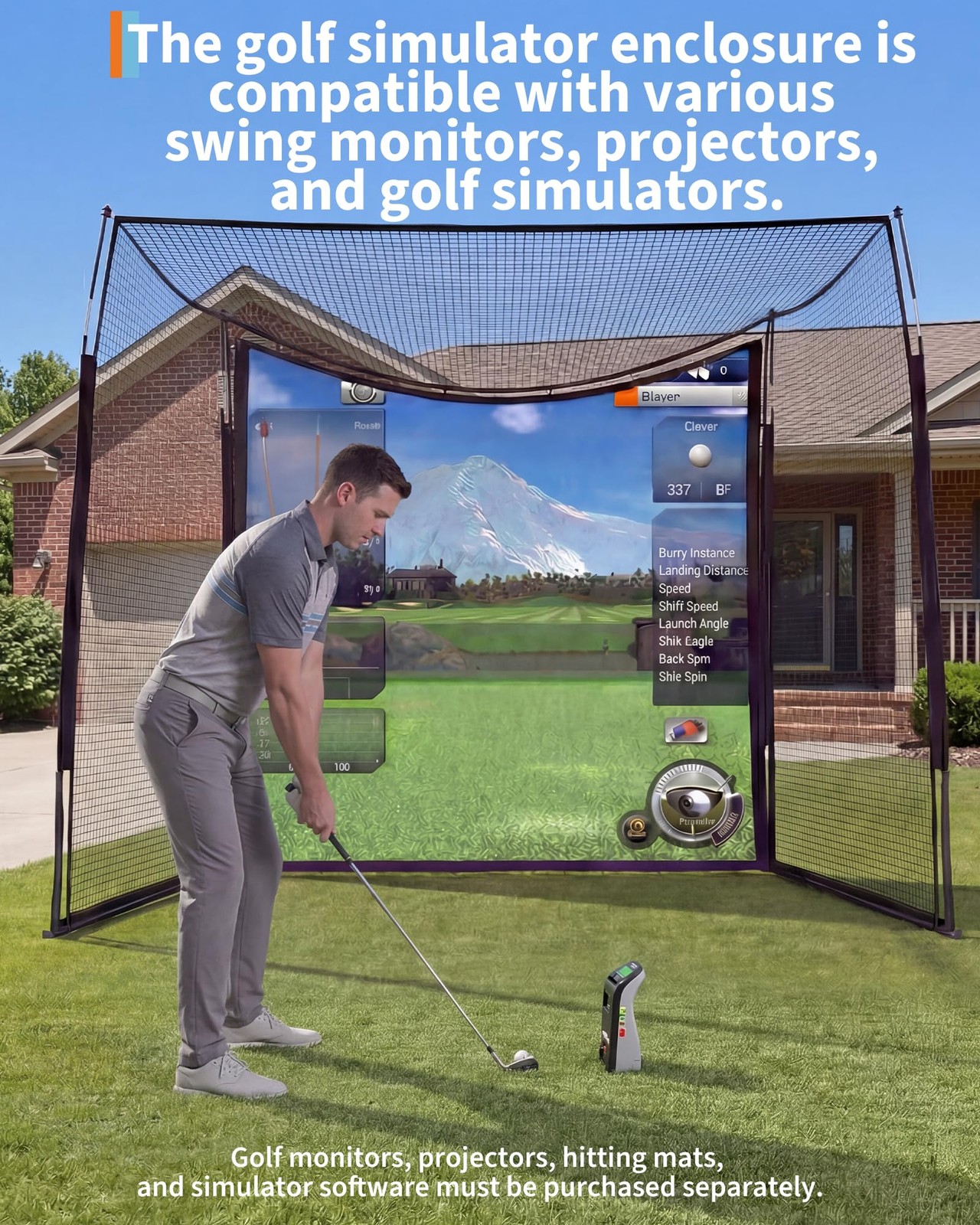 10x8ft Golf Hitting Net w/ Blank Simulator Screen, Fiberglass Frame & Steel Base
