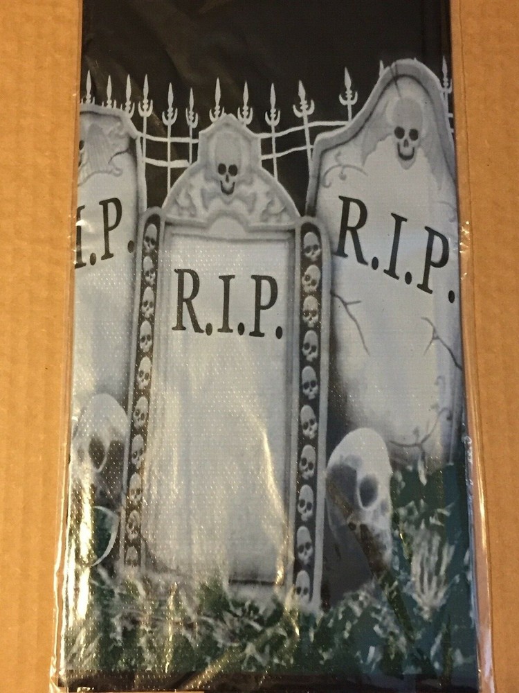 NEW RIP HEADSTONE PLASTIC TABLE COVER 54"X72" 2016
