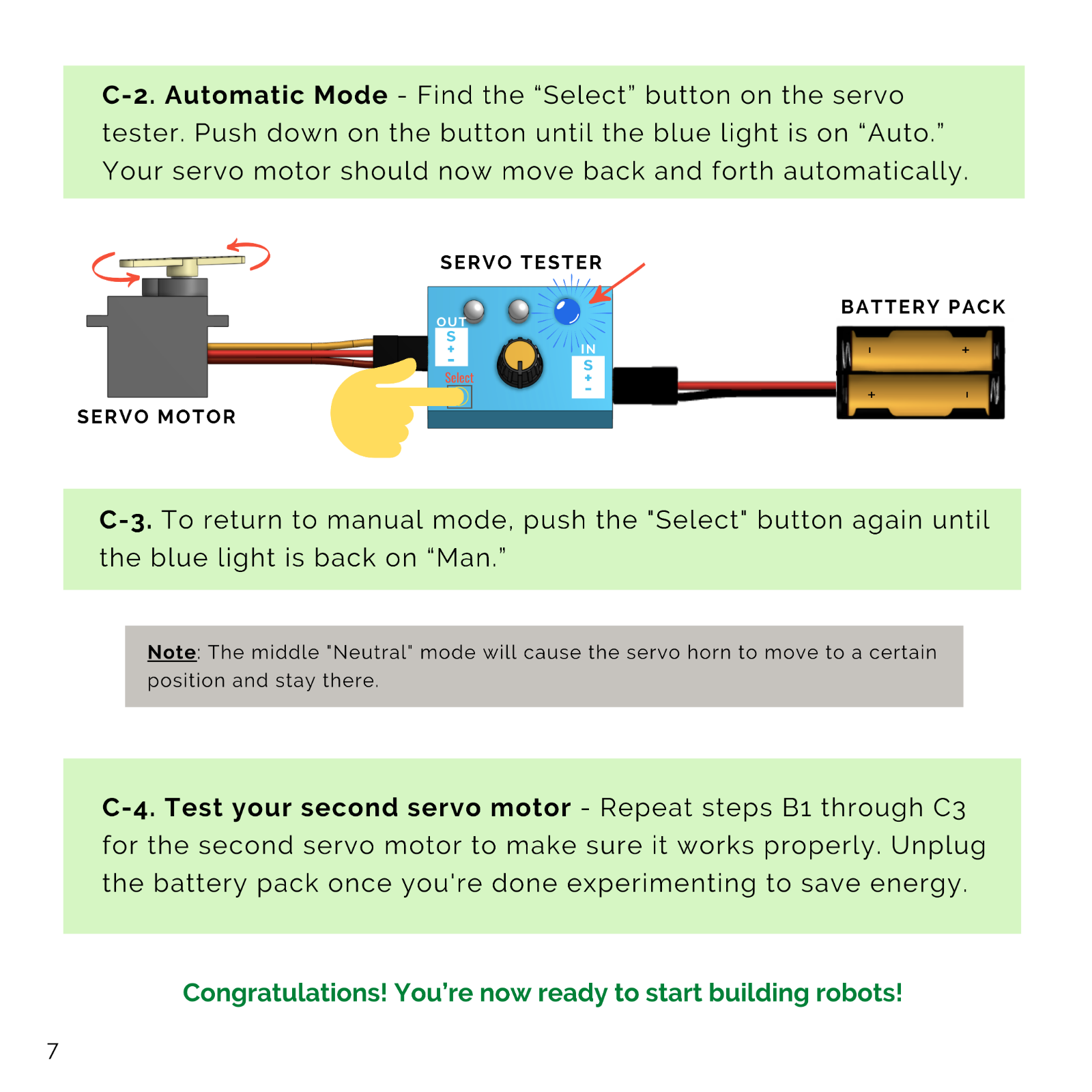 Servo Tester Kit (9g Servo Motor, Servo Tester, Battery Holder) Robot STEM Kit