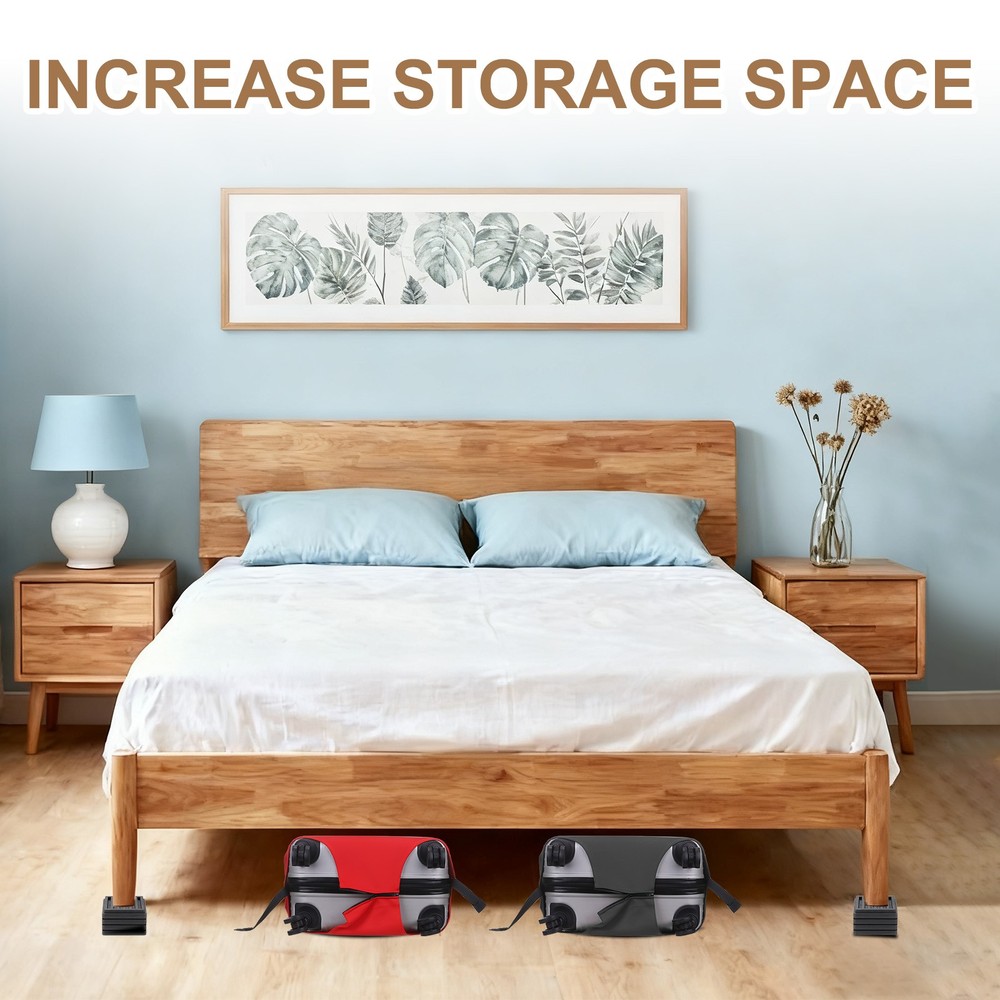 8Pcs Bed Risers, Square Heavy Duty Stackable Lift Block to 0.5 Inch, Black