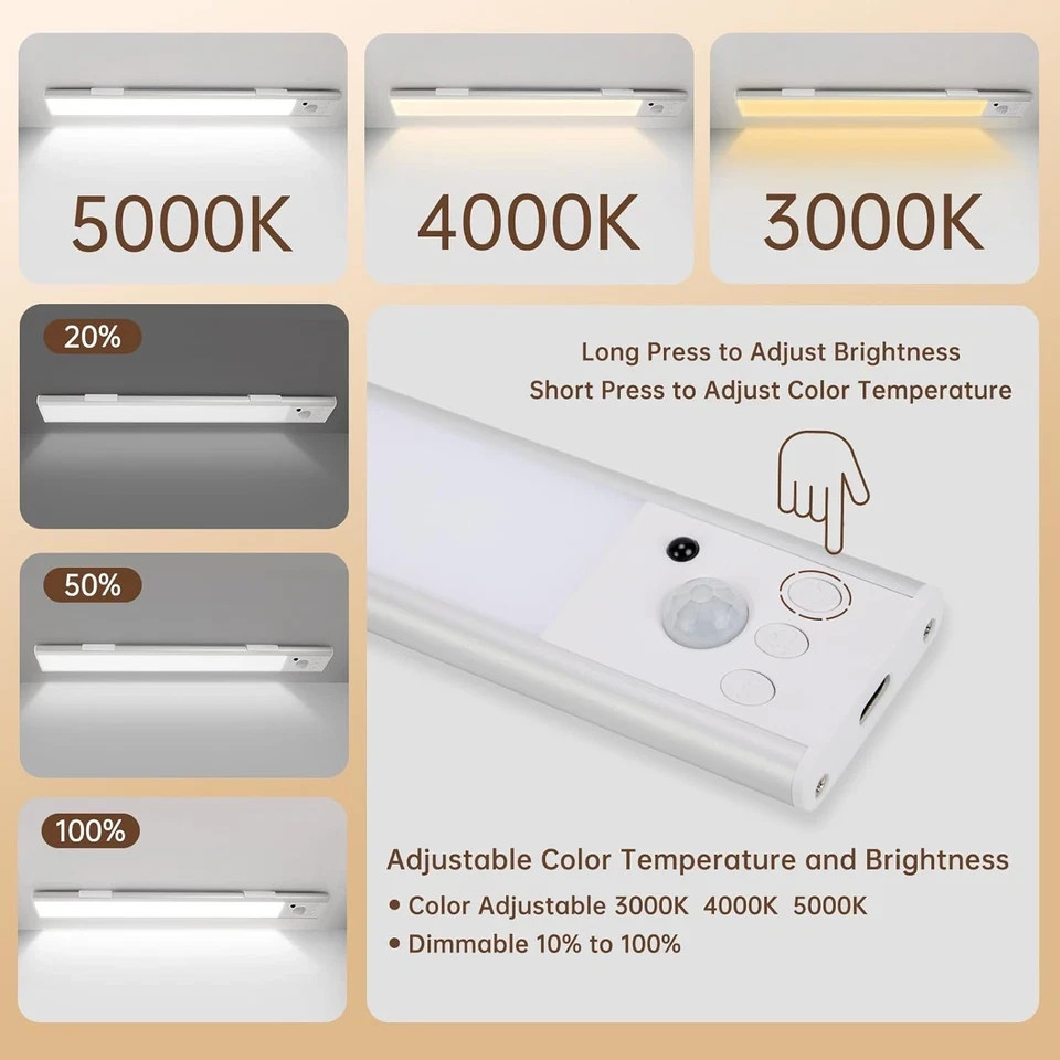 Wireless LED Motion Sensor Under Cabinet Lighting - 2 Pack, Rechargeable