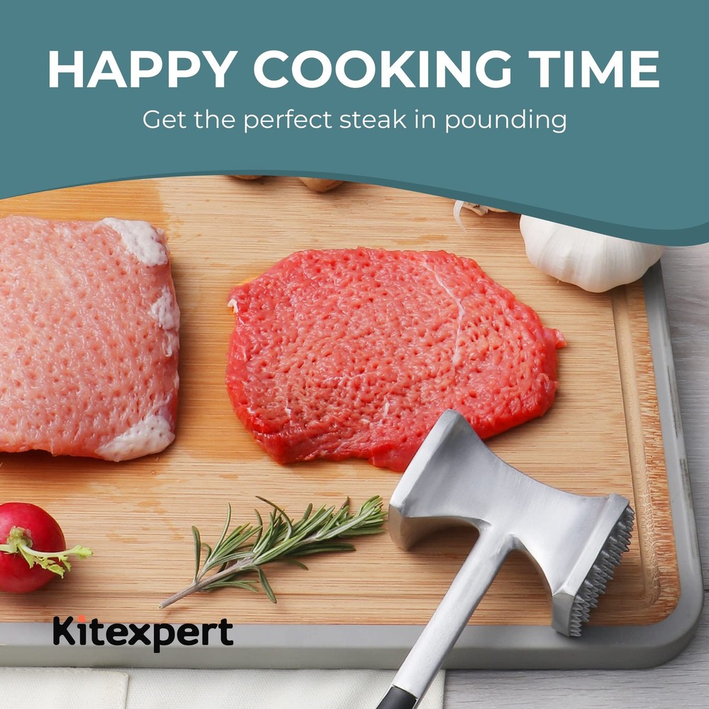 KITEXPERT Meat Tenderizer Hammer with Comfortable-Grip Handle, Silver