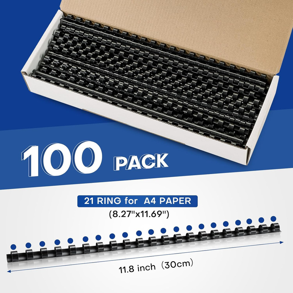 21 Ring Plastic Binding Combs, 5/16 Inch Diameter, 40 Sheet Capacity, 100 Pac...