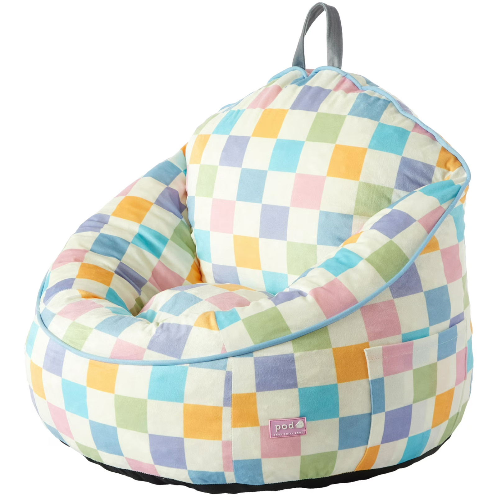 Compressed Foam Bean Bag Chair for Kids, Rainbow Checkerboard, New
