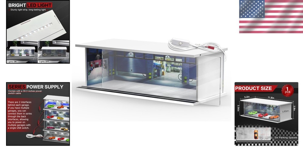 1/64 Scale Diecast Display Case for Hot Wheel Storage with LED Lights, Stacka...