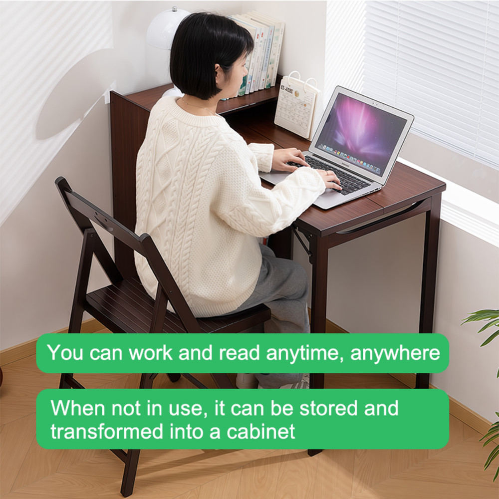 MultiFunctional Bamboo Folding Computer Desk w/ Hidden Storage for Small Space
