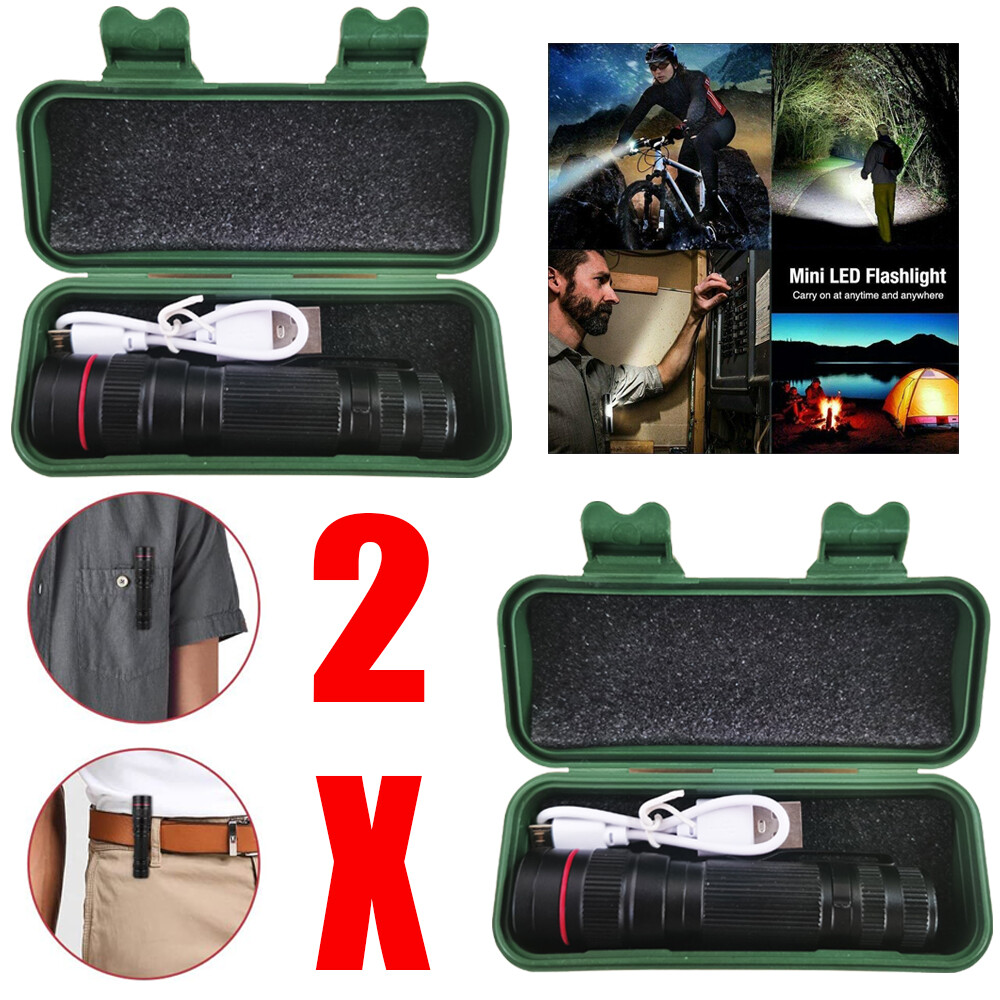 2PCS Mini Portable USB Rechargeable LED Flashlight 3 Modes Torch Lamp +USB Cable