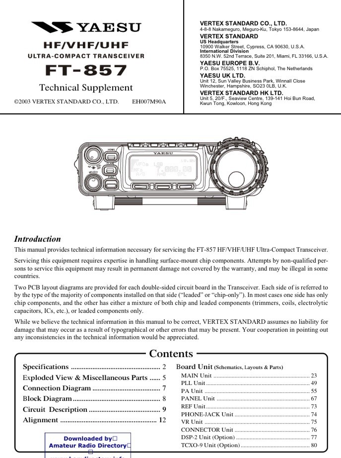 Yaesu FT-857D Transceiver Service manual