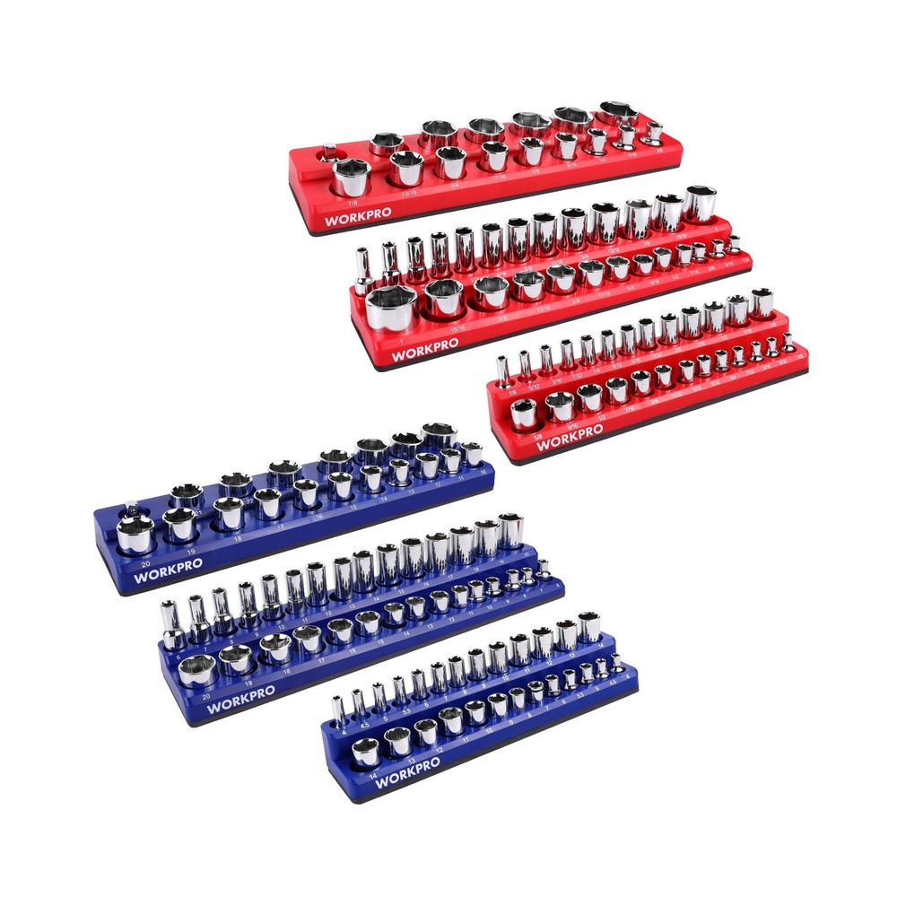 WORKPRO Magnetic Socket Organizer Set, 6-Piece Socket Holder Set Includes 1/4...