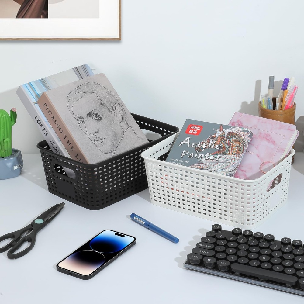 Plastic Storage Baskets 6 Pack Sturdy Storage Organizer Basket Woven Plastic ...