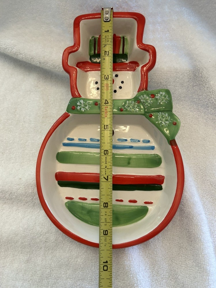 VINTAGE CERAMIC SNOWMAN TWO SECTIONED SERVING TRAY