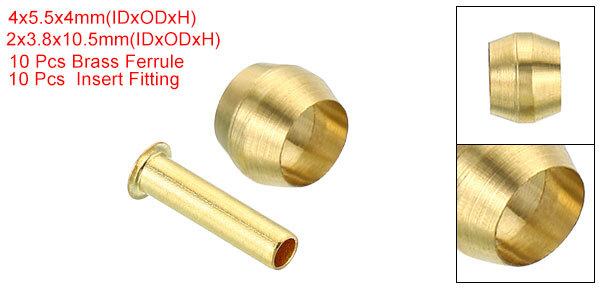 4mm Tube OD Brass Compression Sleeves Ferrules Brass Ferrule Insert Fitting Kit