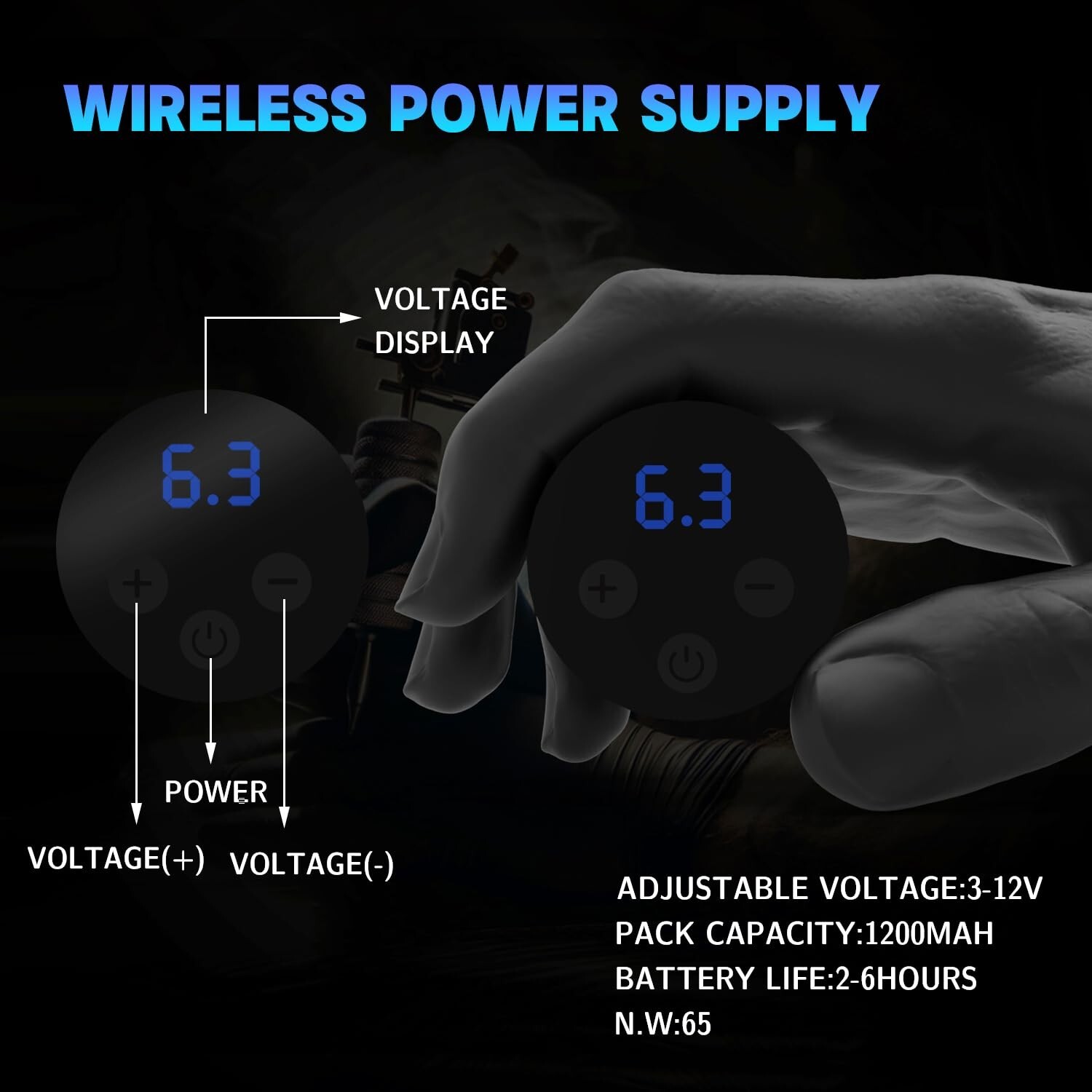 YILONG S4 Wireless Tattoo Pen Machine Kit 1200mAh Power Supply 20PCS Needles