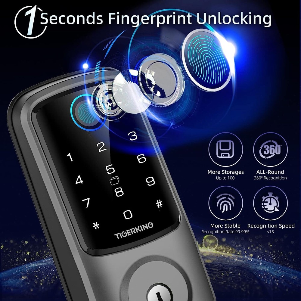 🔥TIGERKING Smart Door Bluetooth Biometric Fingerprint and Touchscreen Keypad🔥